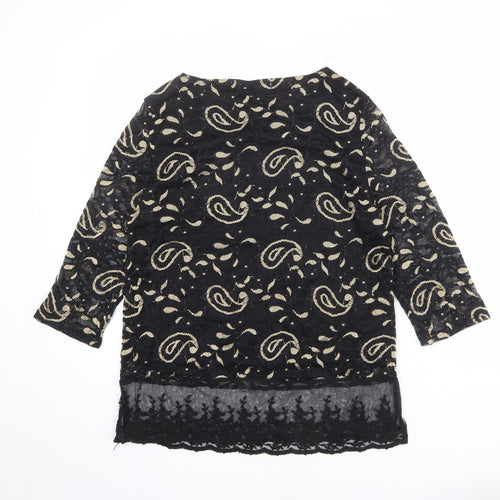 Annabelle Womens Black Geometric Polyester Basic Blouse Size S Round Neck - Size S-M
