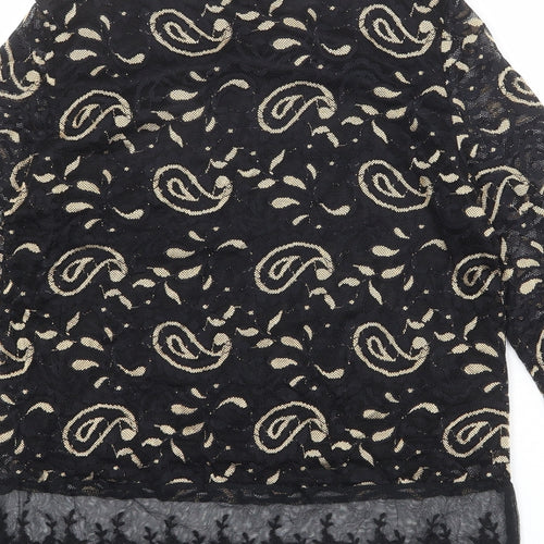Annabelle Womens Black Geometric Polyester Basic Blouse Size S Round Neck - Size S-M