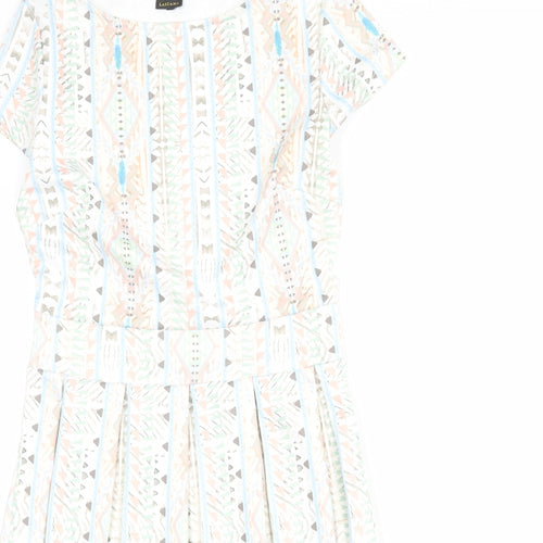 LASCANA Womens Multicoloured Geometric Polyester Fit & Flare Size 8 Boat Neck Pullover