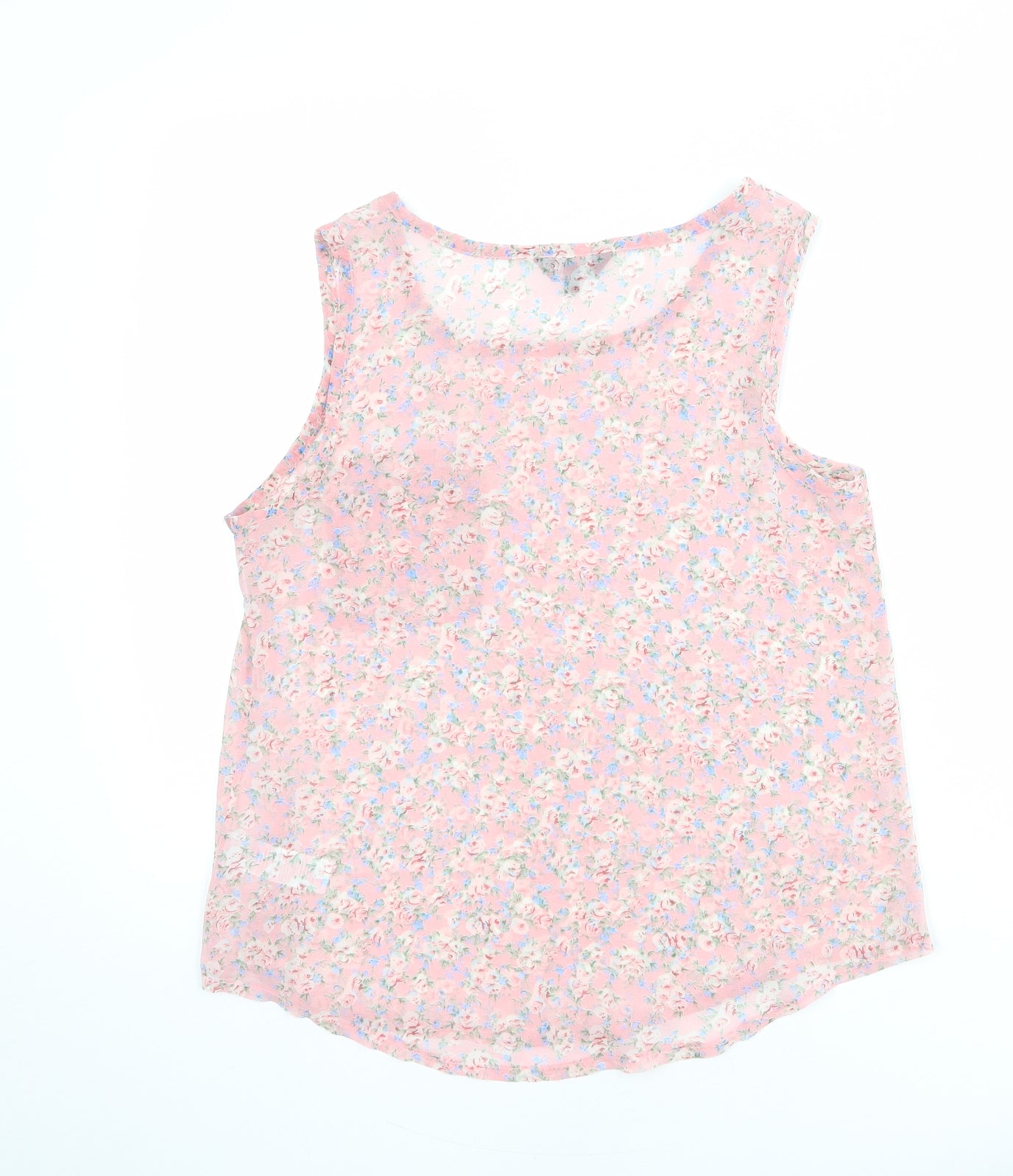 New Look Womens Pink Floral Polyester Basic Tank Size 10 Round Neck