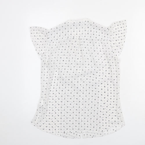 H&M Womens White Geometric Polyester Basic Button-Up Size 10 V-Neck