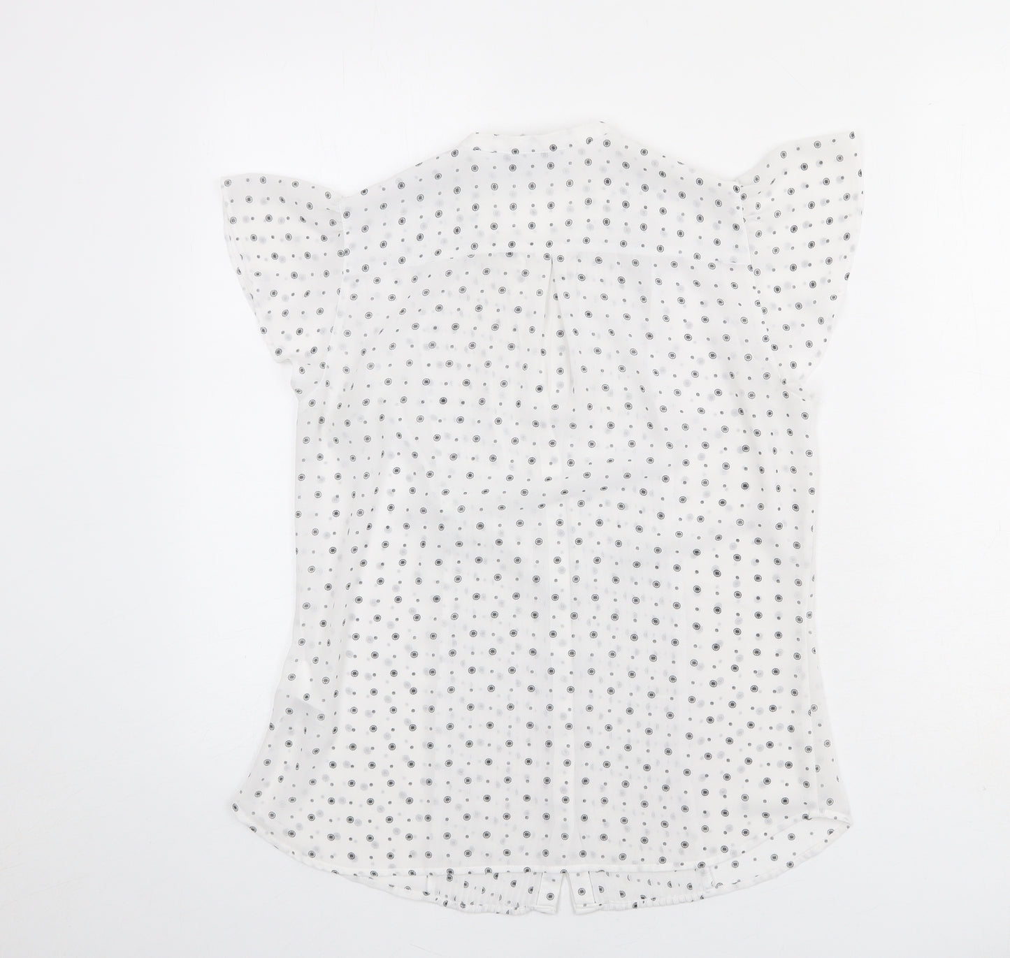 H&M Womens White Geometric Polyester Basic Button-Up Size 10 V-Neck