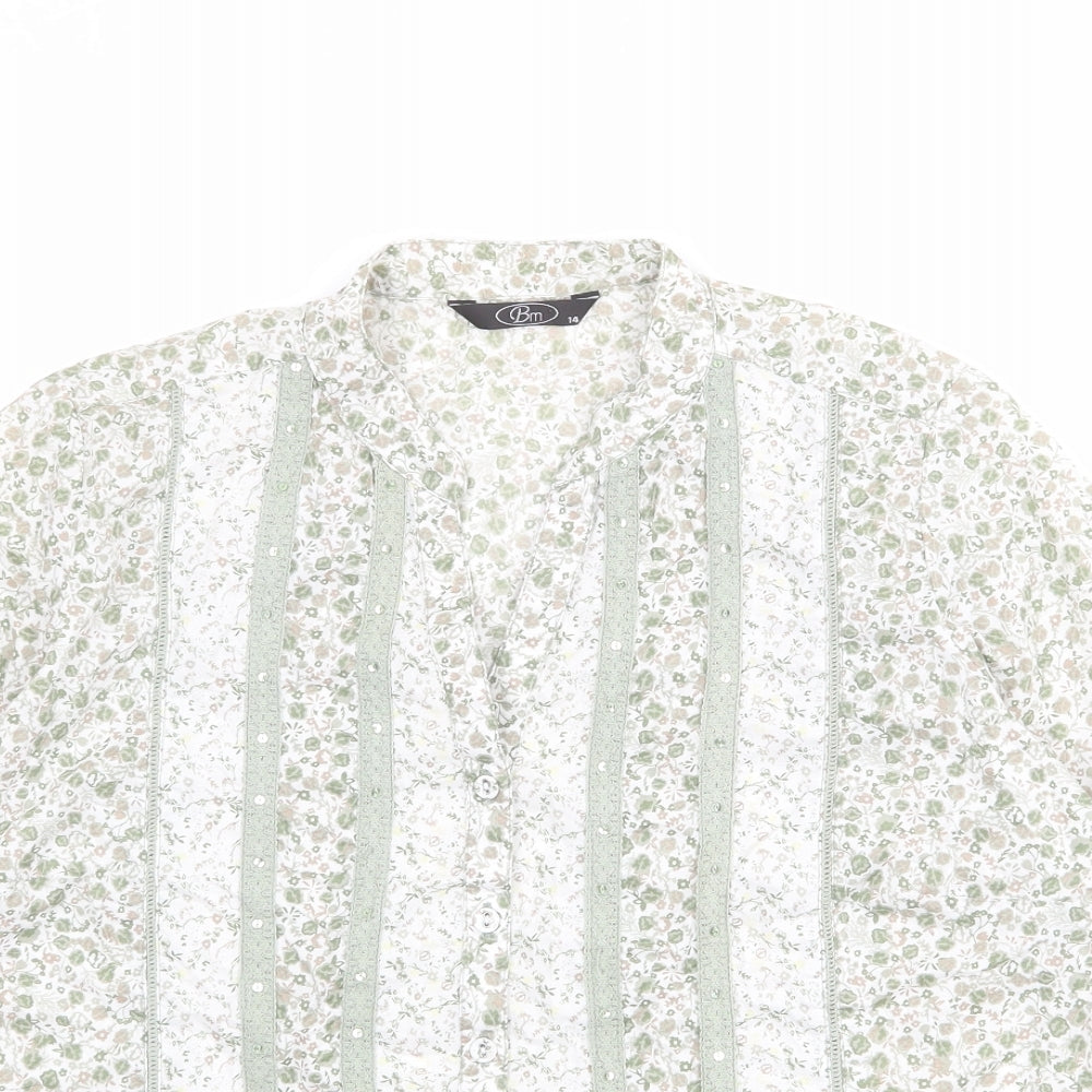 Bonmarché Womens Multicoloured Floral 100% Cotton Basic Button-Up Size 14 V-Neck