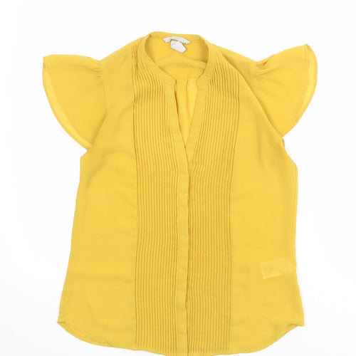 H&M Womens Yellow Polyester Basic Button-Up Size 8 V-Neck