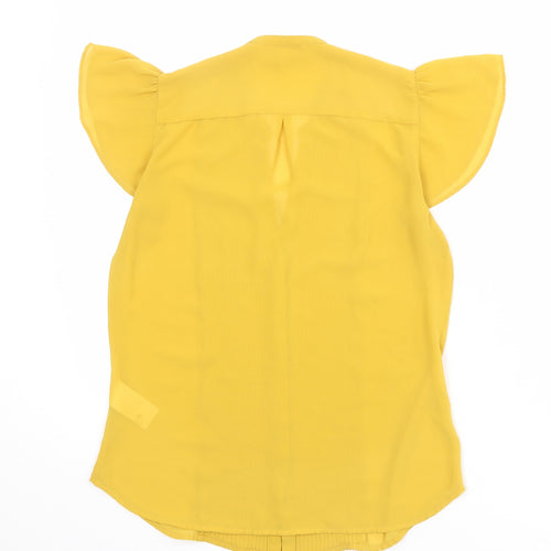 H&M Womens Yellow Polyester Basic Button-Up Size 8 V-Neck