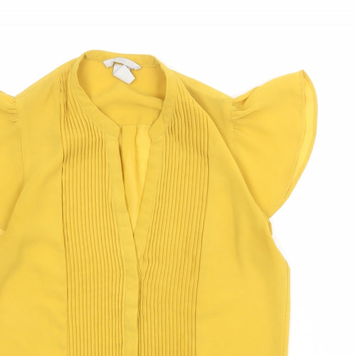 H&M Womens Yellow Polyester Basic Button-Up Size 8 V-Neck