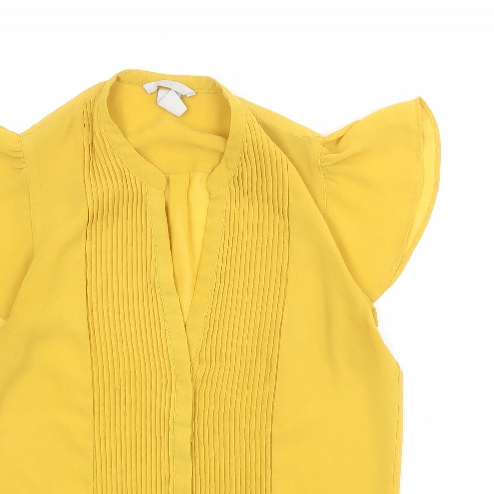H&M Womens Yellow Polyester Basic Button-Up Size 8 V-Neck