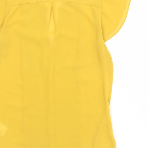 H&M Womens Yellow Polyester Basic Button-Up Size 8 V-Neck