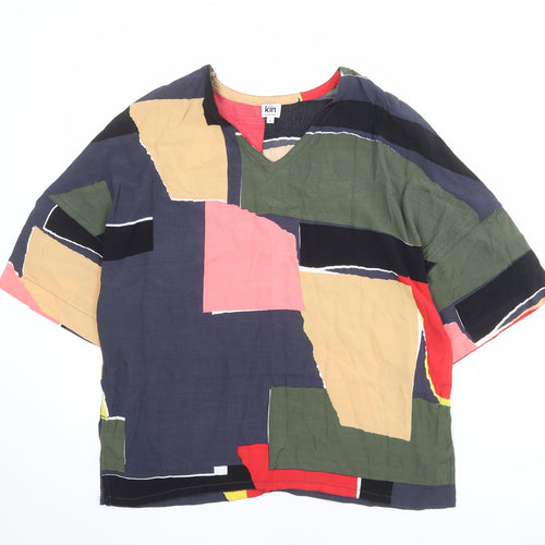 Kin Womens Multicoloured Geometric Viscose Basic T-Shirt Size 8 V-Neck