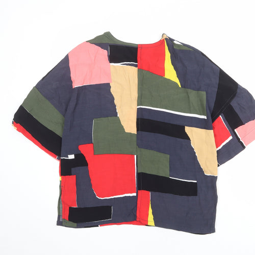 Kin Womens Multicoloured Geometric Viscose Basic T-Shirt Size 8 V-Neck