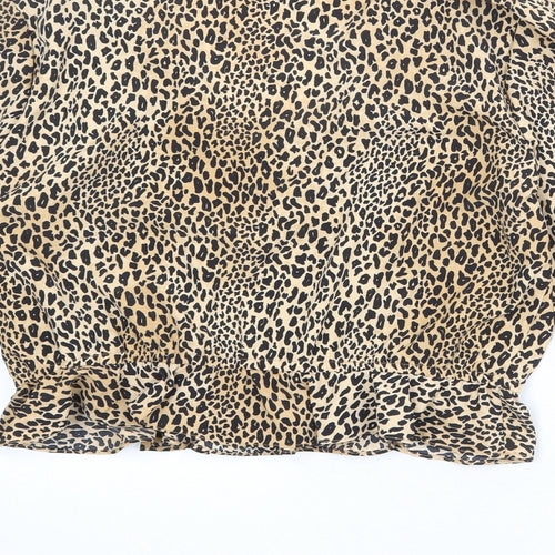 Divided by H&M Womens Beige Animal Print Polyester Basic Blouse Size M V-Neck - Leopard Print