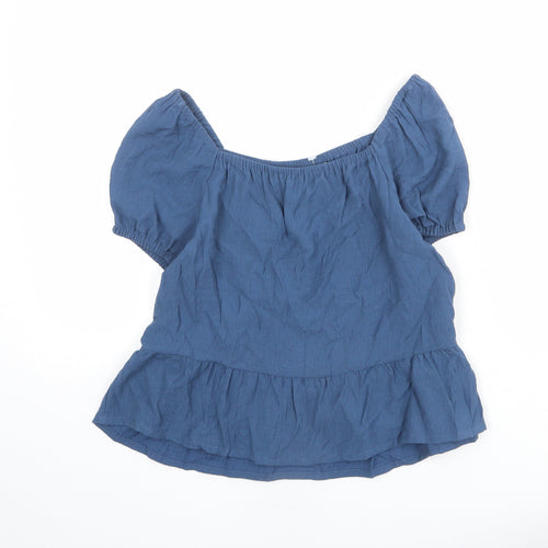 H&M Girls Blue Viscose Basic Blouse Size 14 Years Off the Shoulder Pullover