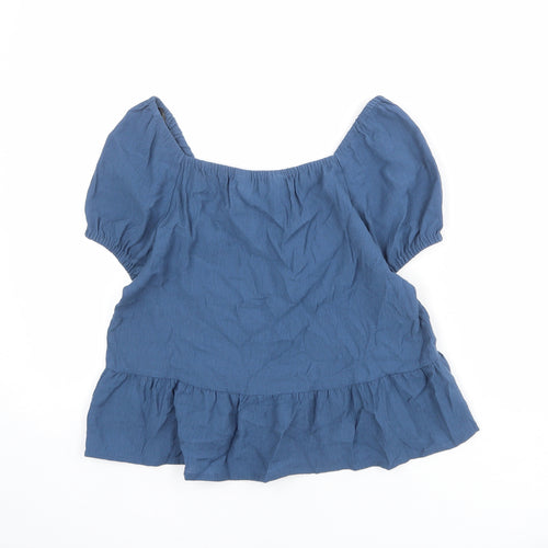 H&M Girls Blue Viscose Basic Blouse Size 14 Years Off the Shoulder Pullover