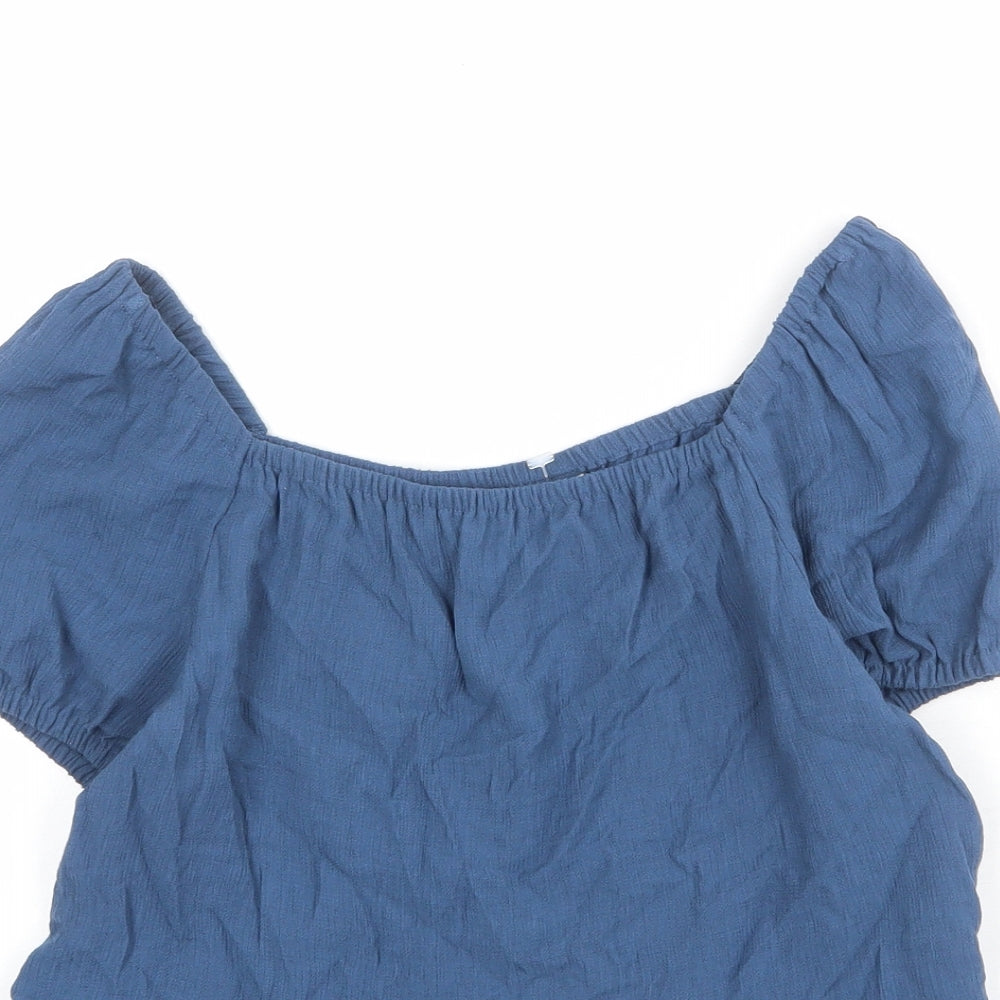 H&M Girls Blue Viscose Basic Blouse Size 14 Years Off the Shoulder Pullover