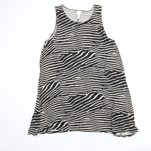 H&M Womens Black Animal Print Viscose Tank Dress Size M Boat Neck Pullover
