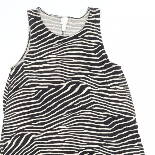 H&M Womens Black Animal Print Viscose Tank Dress Size M Boat Neck Pullover