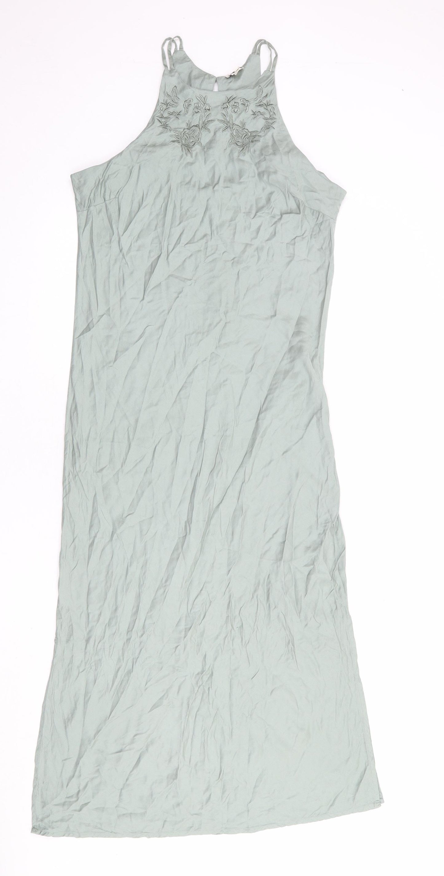 River Island Womens Blue Viscose Slip Dress Size 10 Halter Button