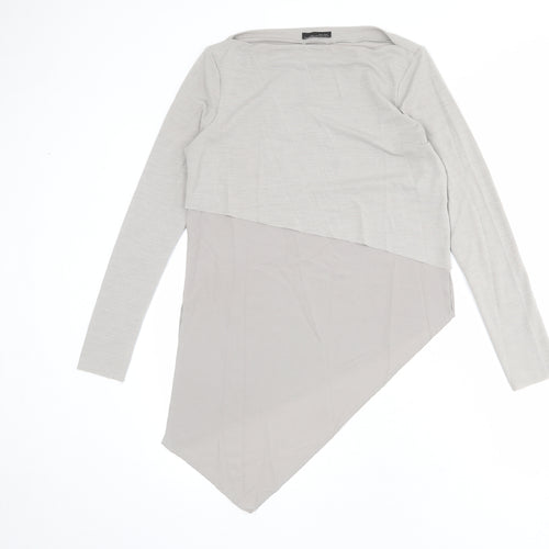 Zara Womens Grey Polyester Basic T-Shirt Size M Boat Neck
