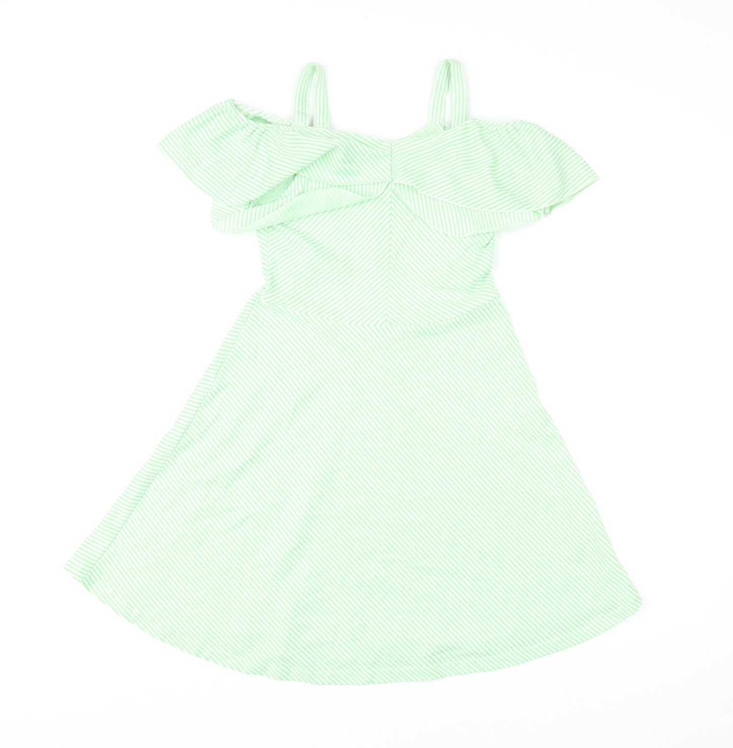 Zara Womens Green Striped Cotton Fit & Flare Size 10 Off the Shoulder Pullover