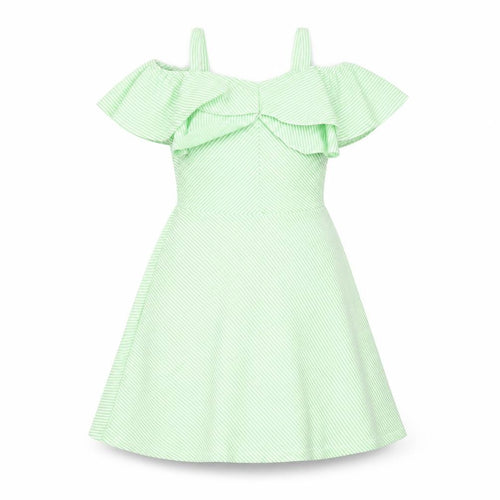 Zara Womens Green Striped Cotton Fit & Flare Size 10 Off the Shoulder Pullover