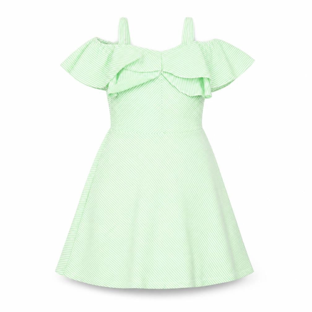 Zara Womens Green Striped Cotton Fit & Flare Size 10 Off the Shoulder Pullover