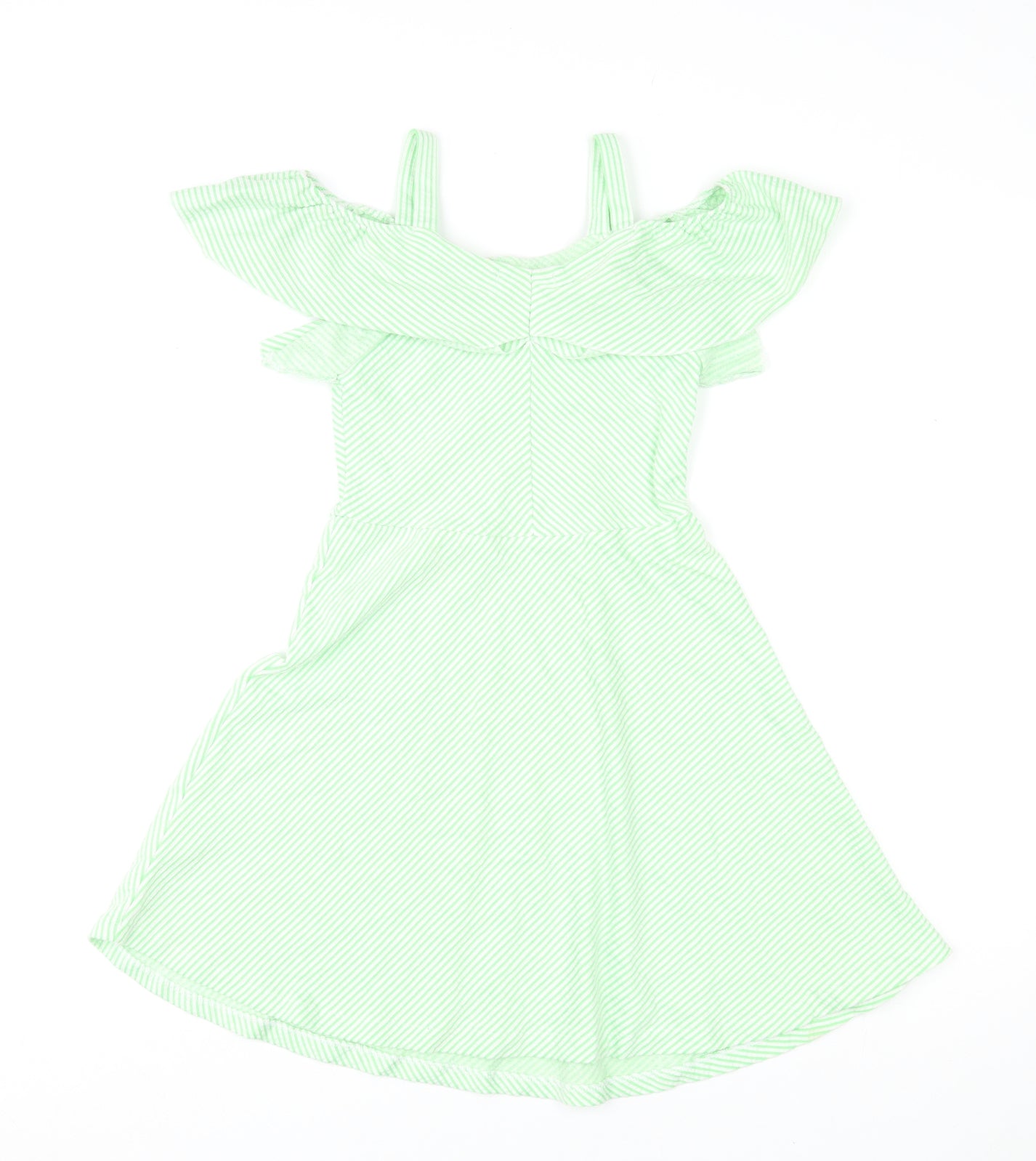 Zara Womens Green Striped Cotton Fit & Flare Size 10 Off the Shoulder Pullover