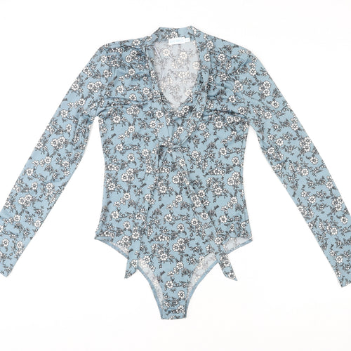 Blue Vanilla Womens Blue Floral Polyester Bodysuit One-Piece Size 8 Snap