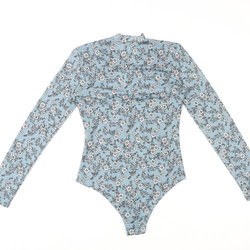 Blue Vanilla Womens Blue Floral Polyester Bodysuit One-Piece Size 8 Snap