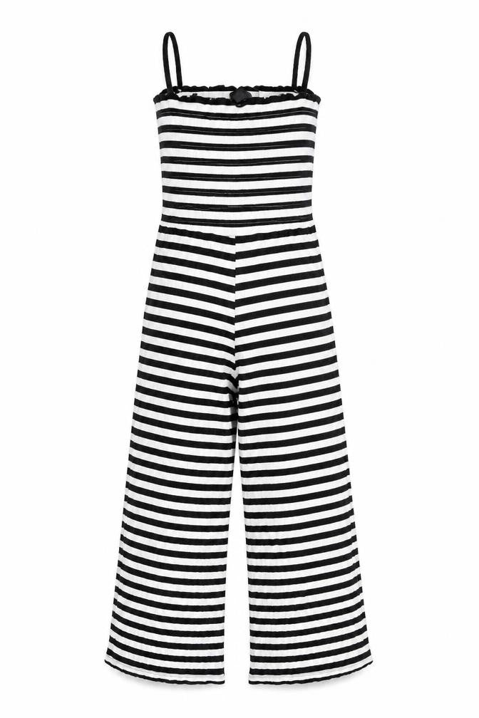Topshop Womens Black Striped Viscose Jumpsuit One-Piece Size 10 L22 in Pullover