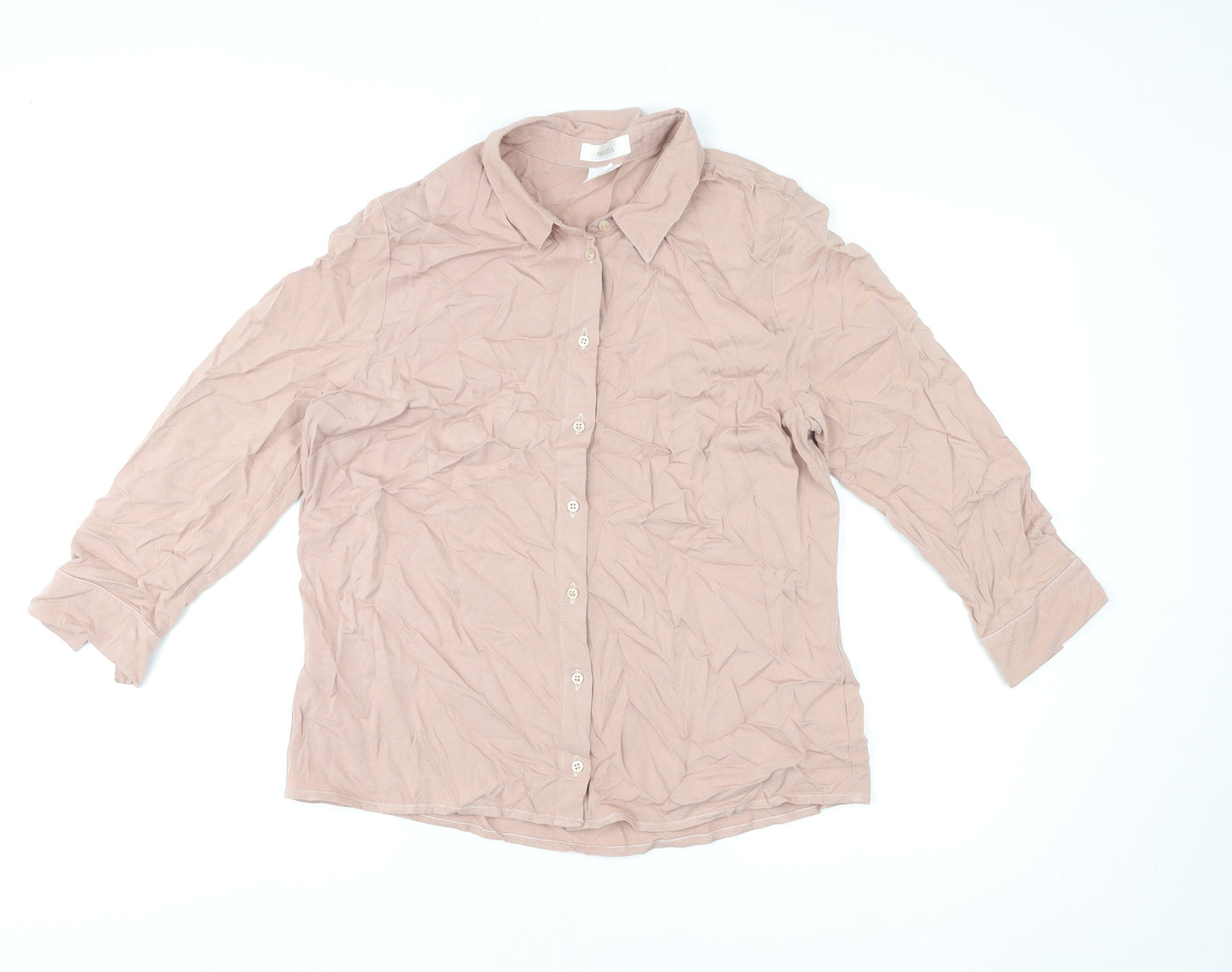 Mona Womens Pink Viscose Basic Button-Up Size 16 Collared