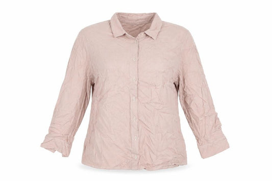 Front view of Mona women’s pink viscose basic button-up, size UK 16, collared