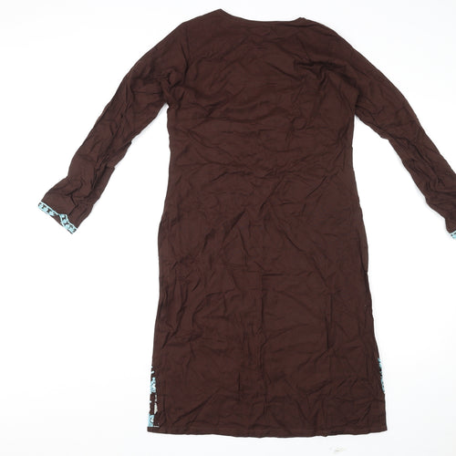Rupali Womens Brown Geometric Rayon Kaftan Size S Round Neck Pullover