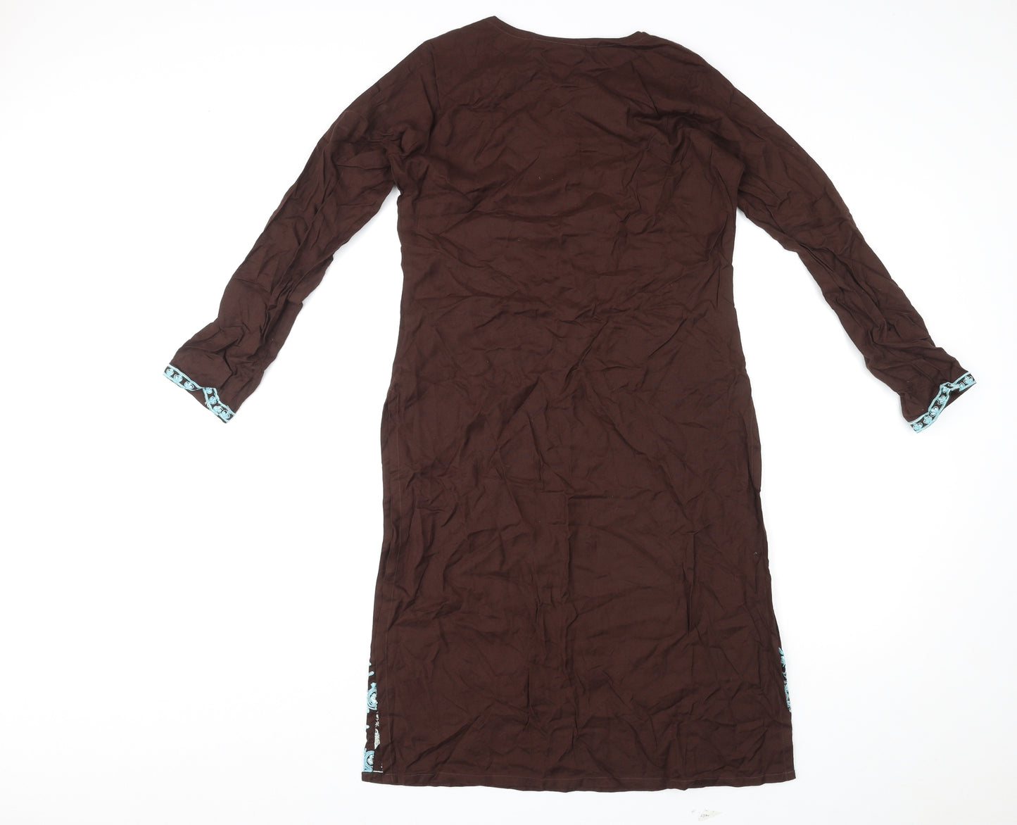 Rupali Womens Brown Geometric Rayon Kaftan Size S Round Neck Pullover