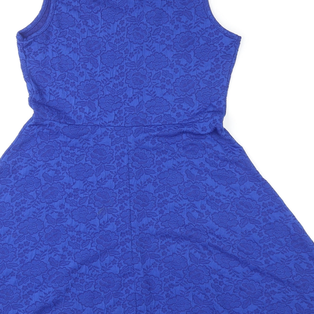 Apricot Womens Blue Floral Polyester Fit & Flare Size 12 Scoop Neck Pullover