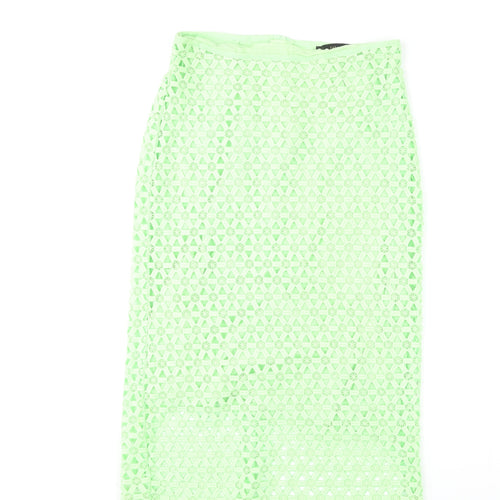 Zara Womens Green Geometric Cotton A-Line Skirt Size S Zip