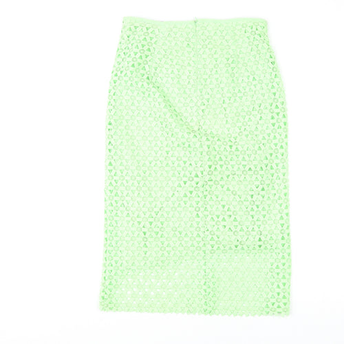Zara Womens Green Geometric Cotton A-Line Skirt Size S Zip