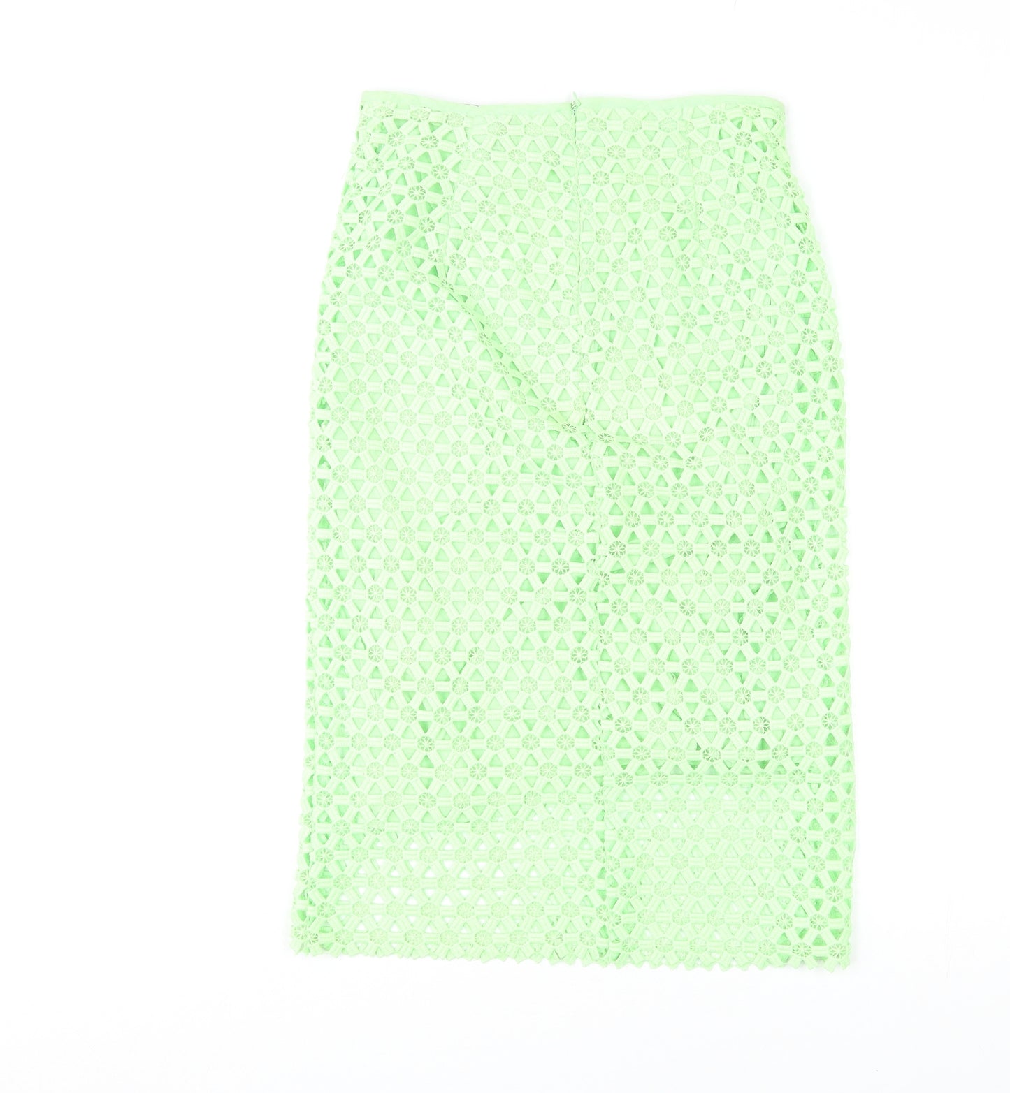 Zara Womens Green Geometric Cotton A-Line Skirt Size S Zip