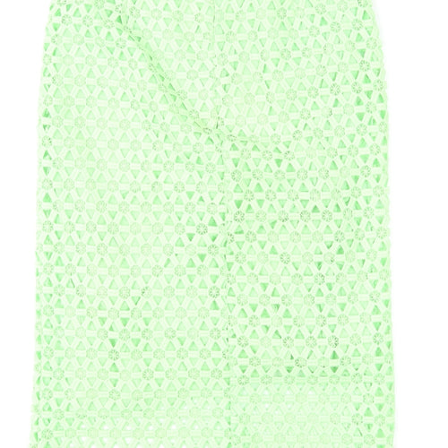 Zara Womens Green Geometric Cotton A-Line Skirt Size S Zip