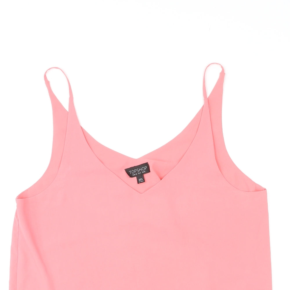 Topshop Womens Pink Polyester Camisole Tank Size 12 V-Neck