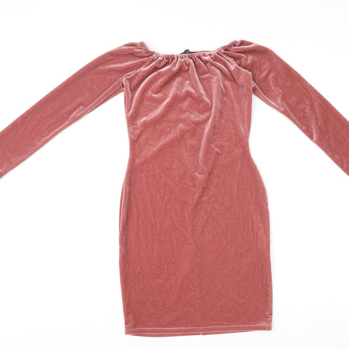 Missguided Womens Pink Polyester Bodycon Size 8 Boat Neck Pullover