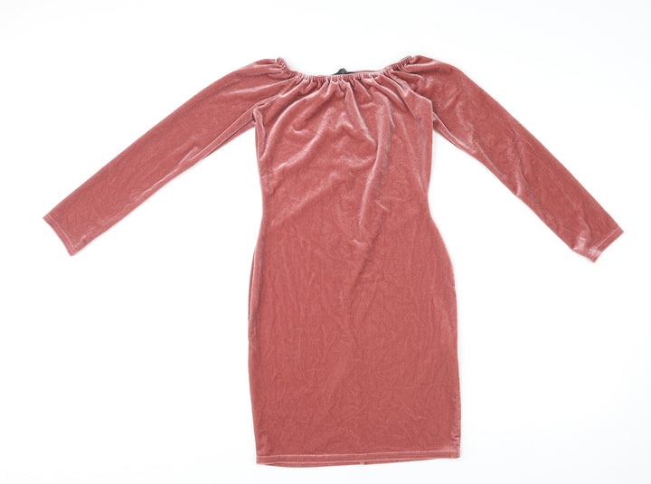 Missguided Womens Pink Polyester Bodycon Size 8 Boat Neck Pullover