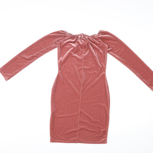 Missguided Womens Pink Polyester Bodycon Size 8 Boat Neck Pullover