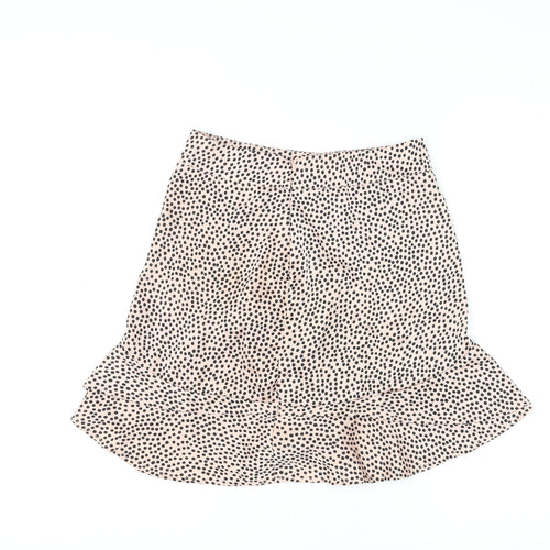 Boohoo Womens Pink Polka Dot Polyester Skater Skirt Size 8 Zip