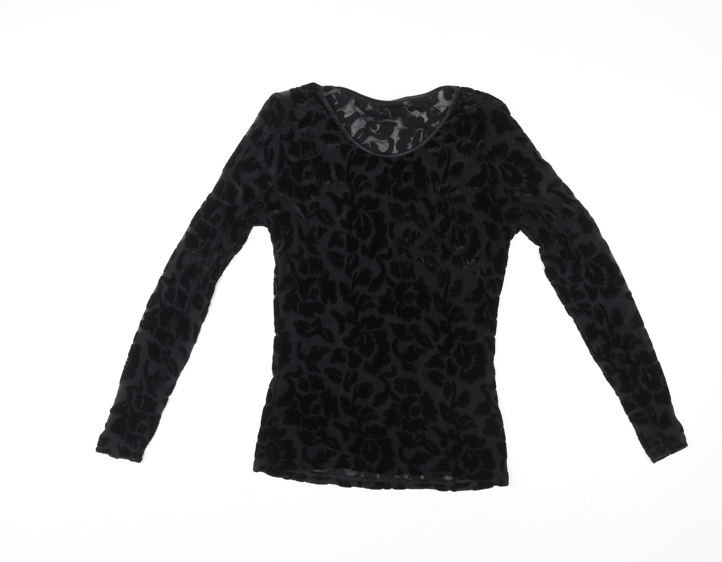 St Michael Womens Black Floral Viscose Basic T-Shirt Size 8 Round Neck