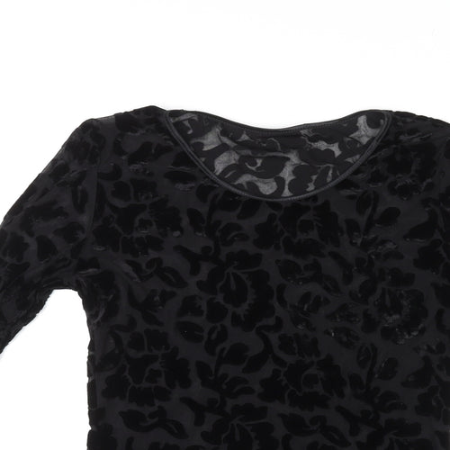 St Michael Womens Black Floral Viscose Basic T-Shirt Size 8 Round Neck