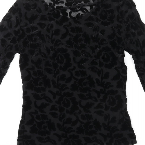 St Michael Womens Black Floral Viscose Basic T-Shirt Size 8 Round Neck