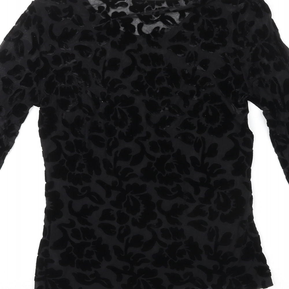 St Michael Womens Black Floral Viscose Basic T-Shirt Size 8 Round Neck