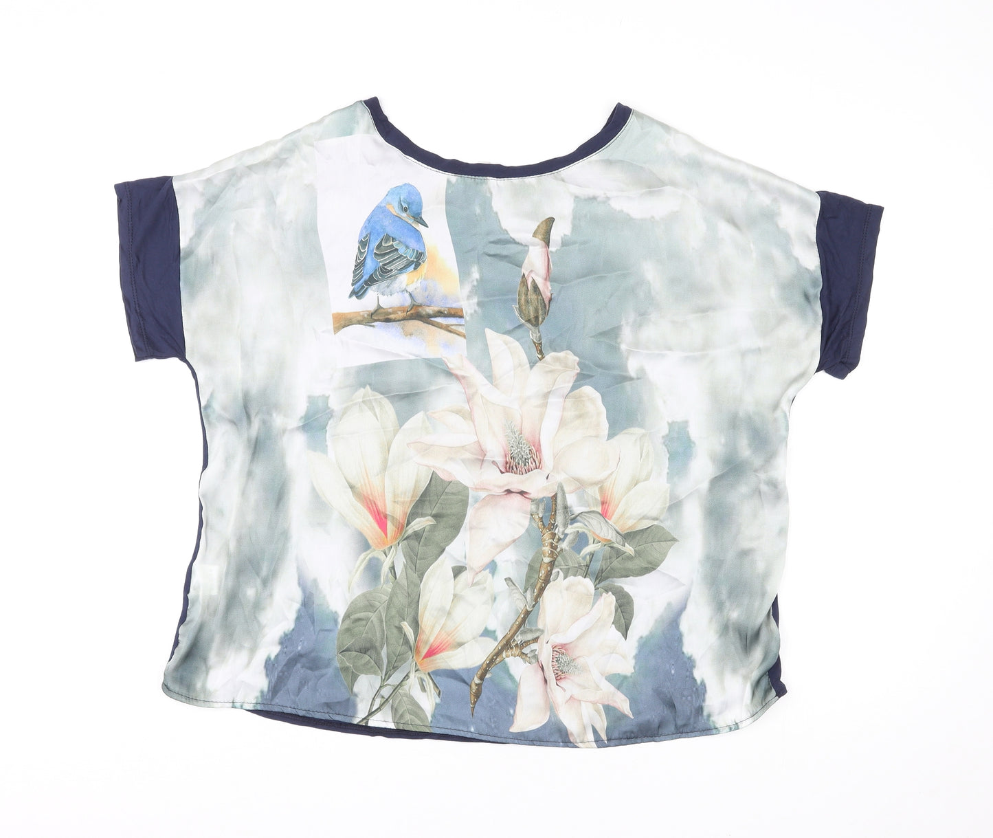 Bellambia Womens Multicoloured Polyester Basic T-Shirt Size XL Round Neck - Bird and Flower