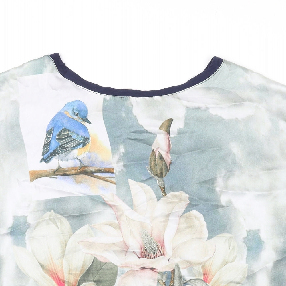 Bellambia Womens Multicoloured Polyester Basic T-Shirt Size XL Round Neck - Bird and Flower