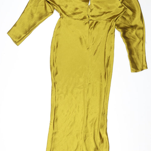 ASOS Womens Gold Polyester Maxi Size 12 V-Neck Zip